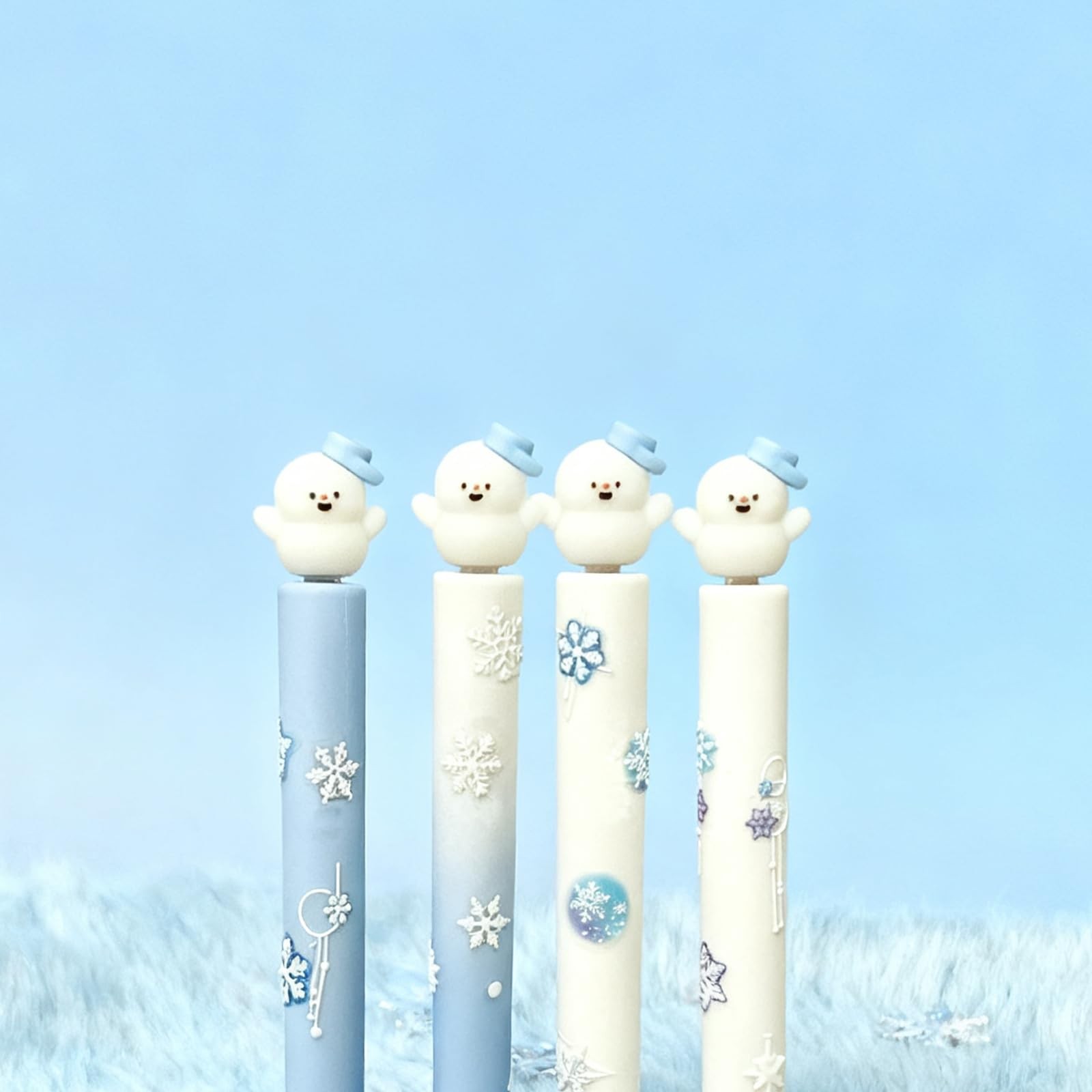 Anxiaoxuan 8 Pcs Snowman Pens 0.5mm, DIY 1 Count (Pack of 8), White and Blue