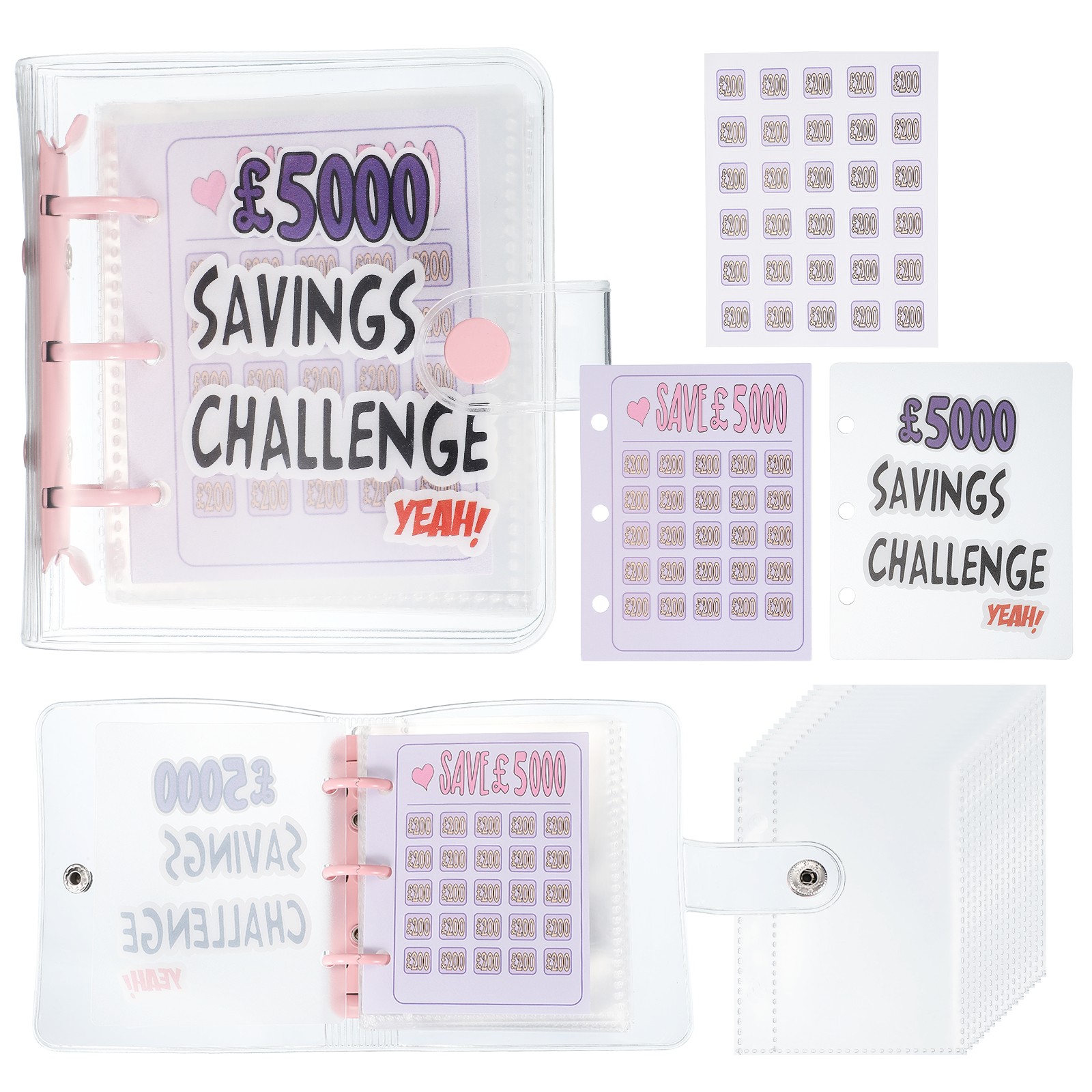 5000 Pounds Savings Challenges Book, Money Saving Binder, Pink