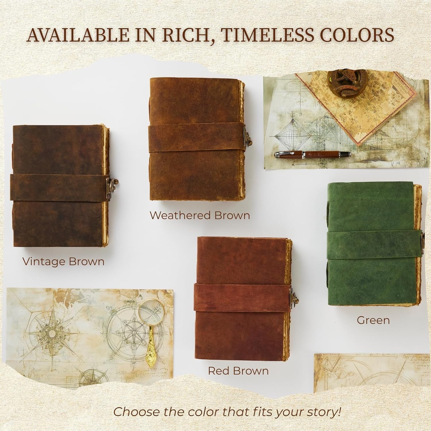 Rustic Vintage Leather Journal – Lock Closure, Antique Paper