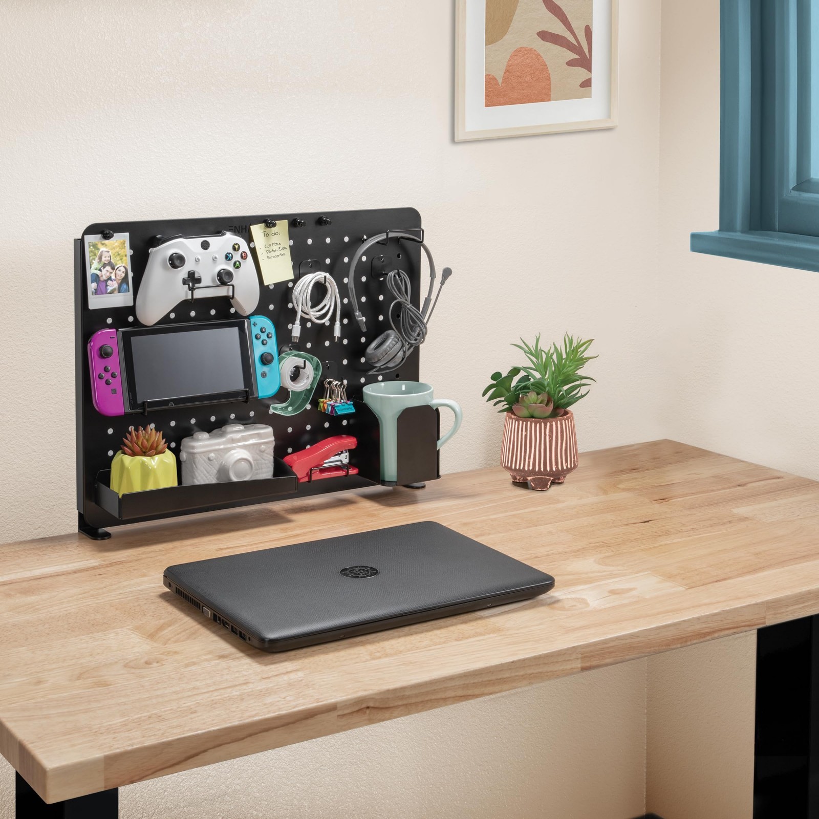 Metal Pegboard Desk Organizer 18×14″ Clamp-On with 14 Attachments, Hooks & Shelf