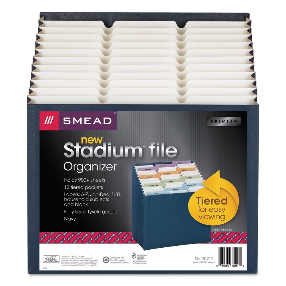 Smead 70211 Letter Size 1/12-Cut Tabs 12 Sections Stadium File – Navy New