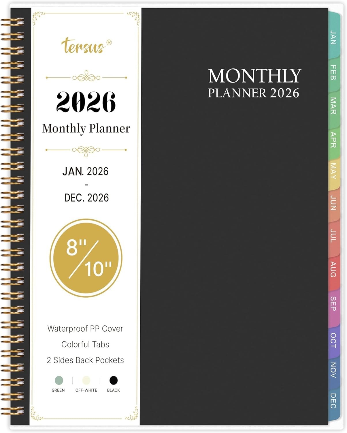2026 Monthly Planner – Calendar 2026, 8” x 10”, 8×10 inches, black