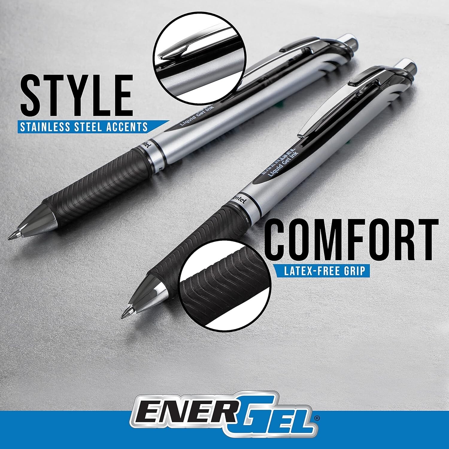 Pentel EnerGel RTX Retractable Gel Pen, (0.7mm), Black Ink, Pack of 6