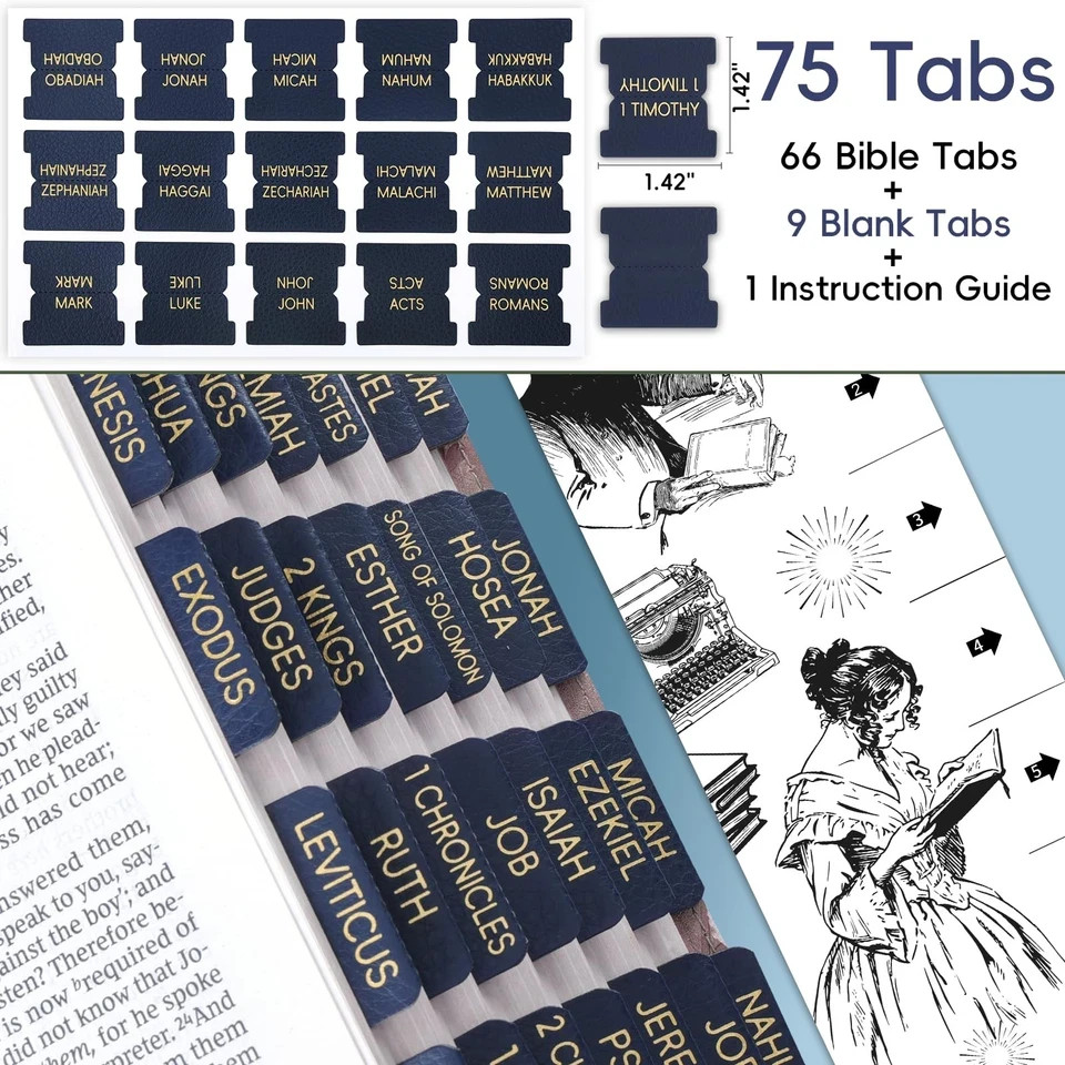 Leather Blue Bible Tabs Laminated Large Print Gold Foil Bible Tabs for Men W