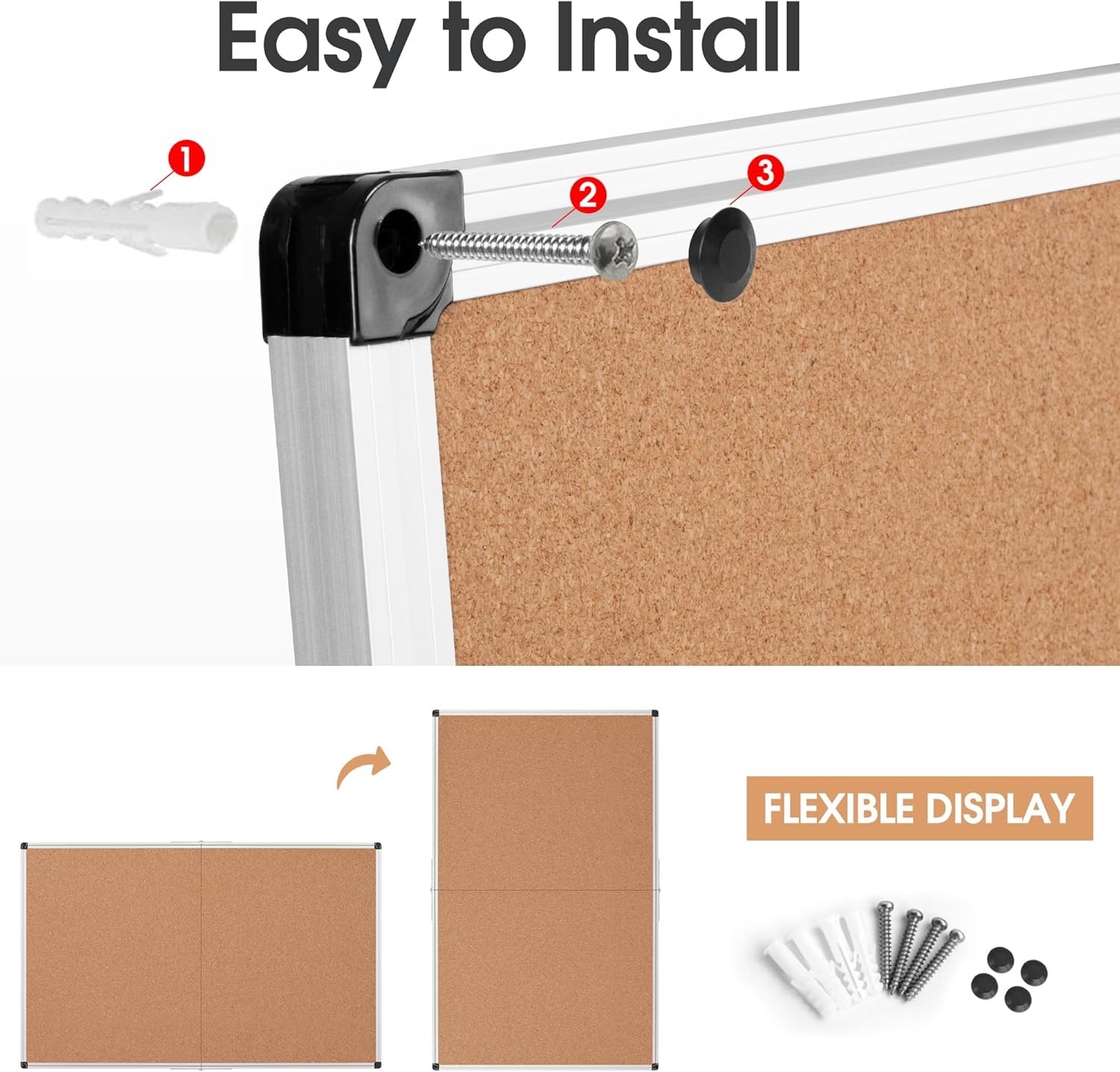 Cork Board Bulletin Board 36 x 48, Silver Aluminium Framed 4×3 Corkboard, Fol…