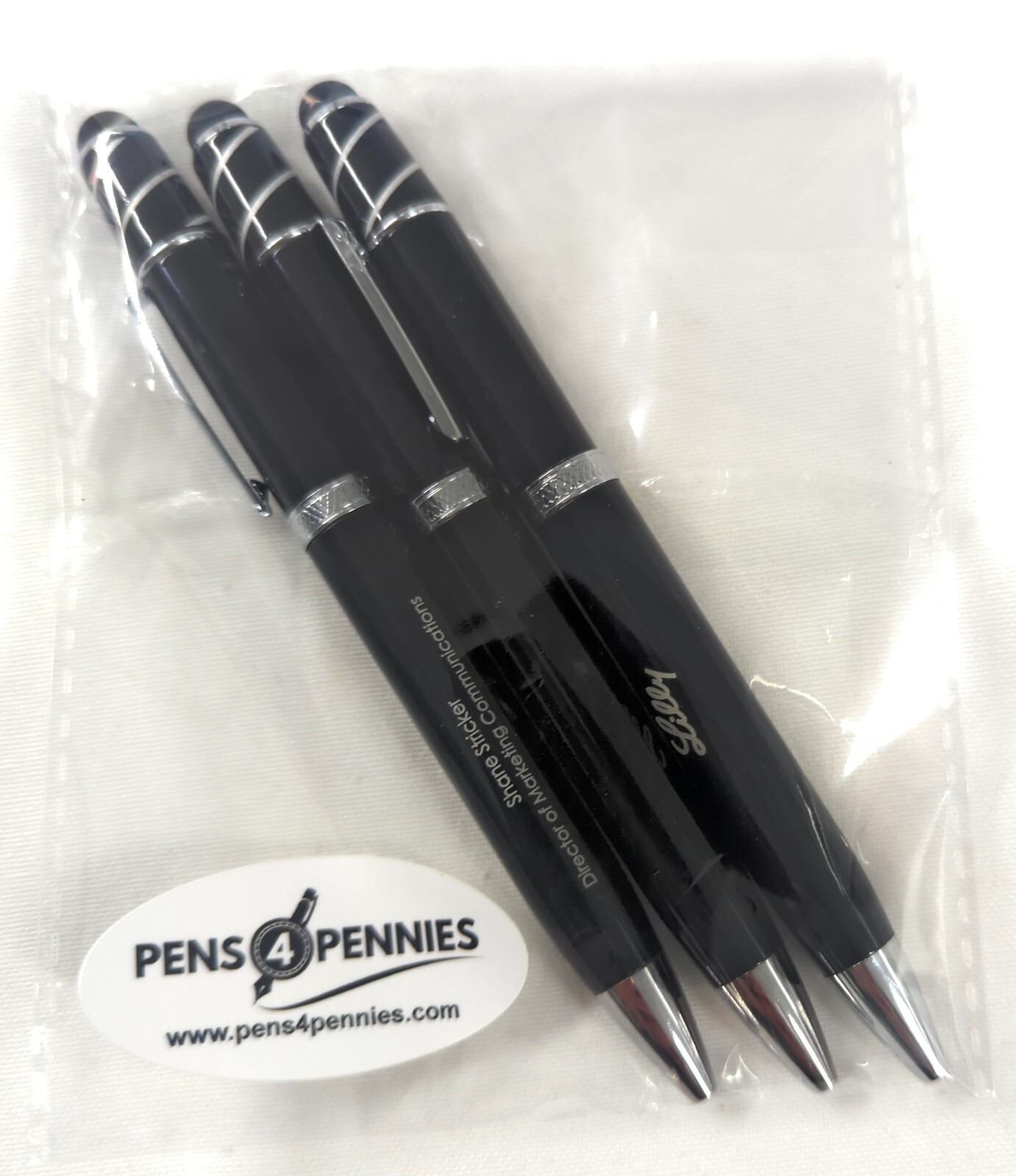 3ct pen Lot: Misprint Executive Metal Fidget Spinner Pens w/Stylus: BLACK
