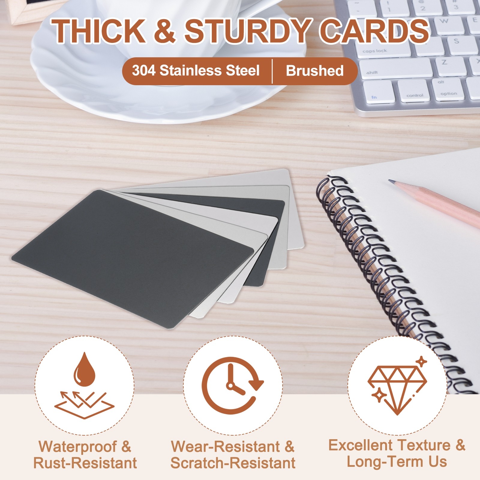 5pcs Metal Business Cards Blanks 4.7×2.8×0.02 Inch Brushed Laser Engrave Silver