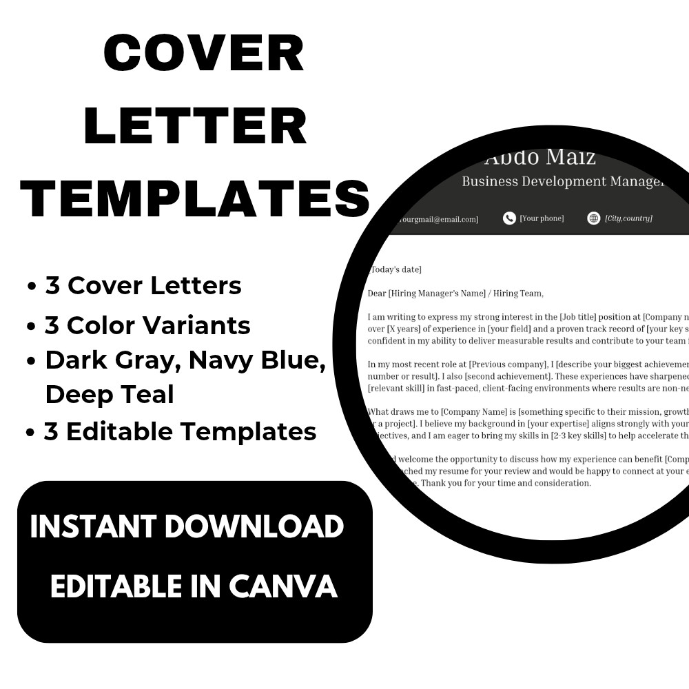 Business Finance Cover Letters | Canva Templates | 3 Colors | ATS Friendly