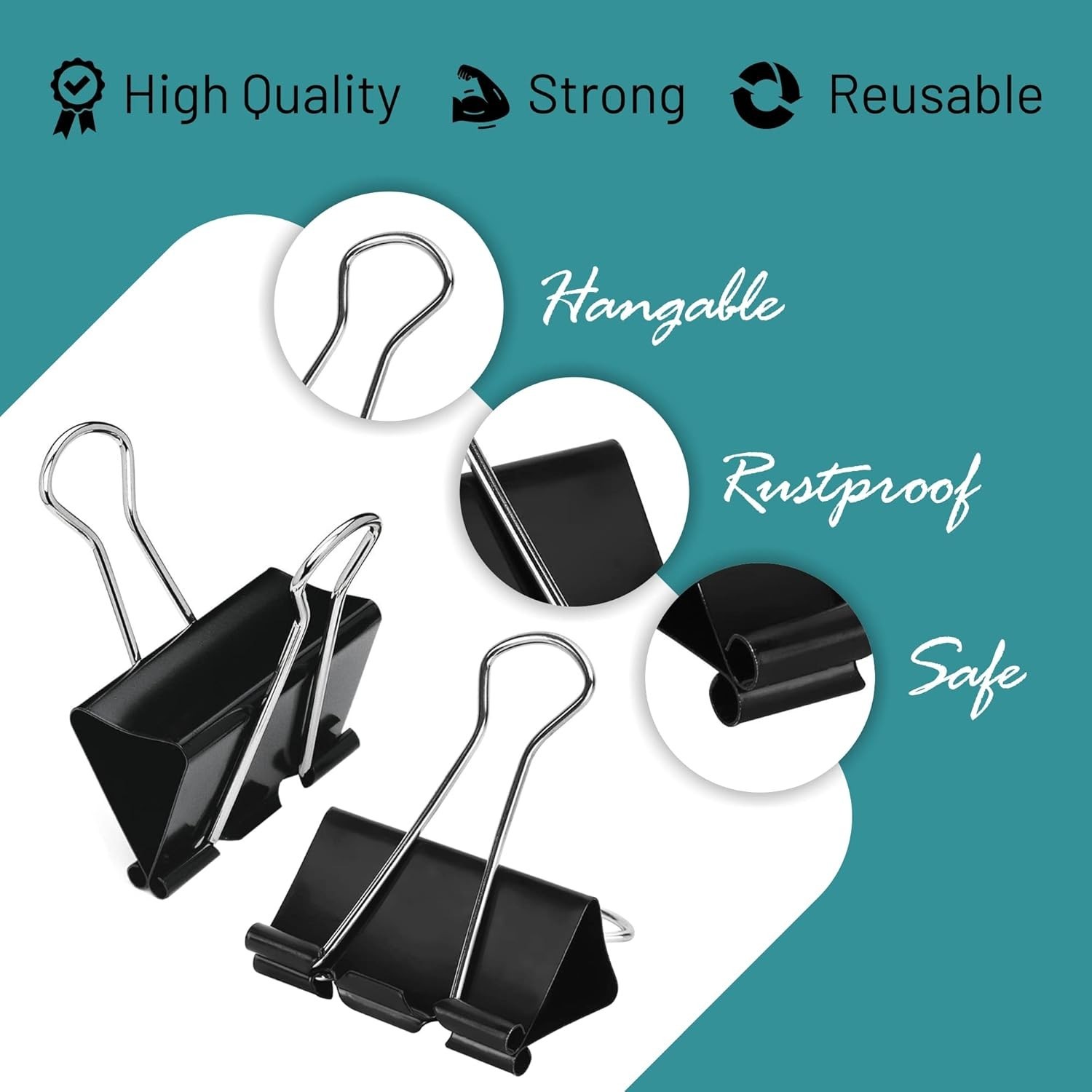 24 Tempered Steel Small Binder Clips – Strong Hold for Home, Office & School
