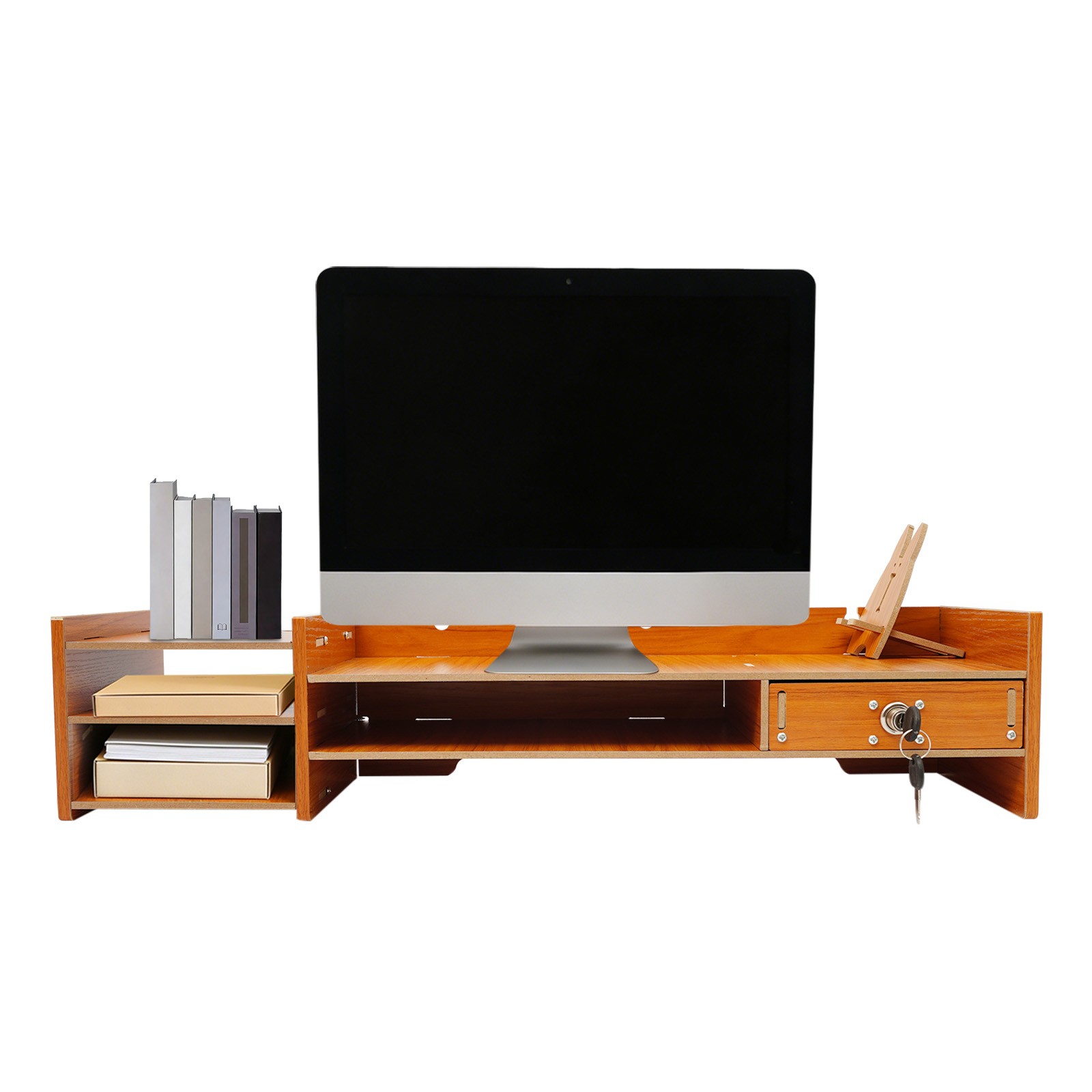 Wood Desk Organizer Office Home Computer Monitor Stand Holder Desktop Storage
