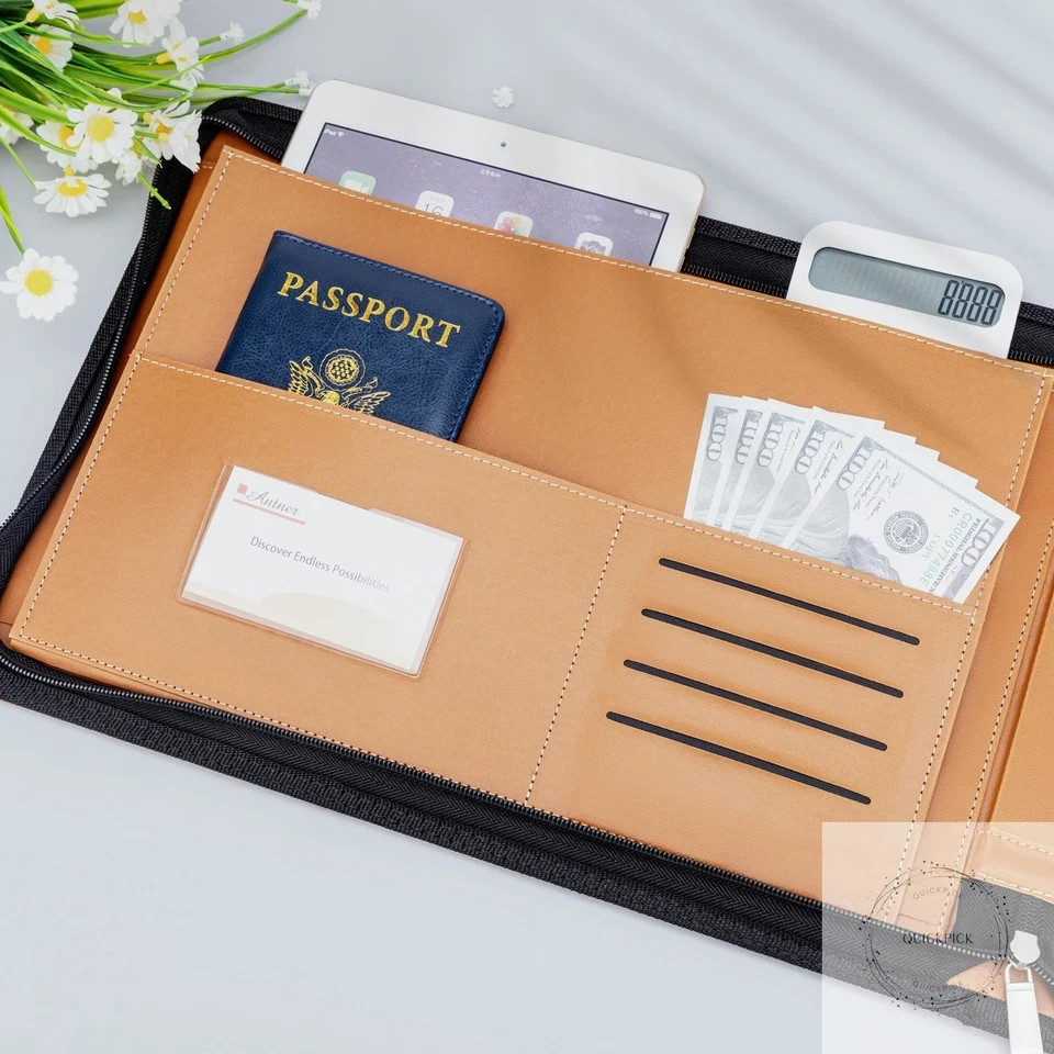 Zippered 7 Ring Business Checkbook Binder Portfolio for 3-on-a-Page Business