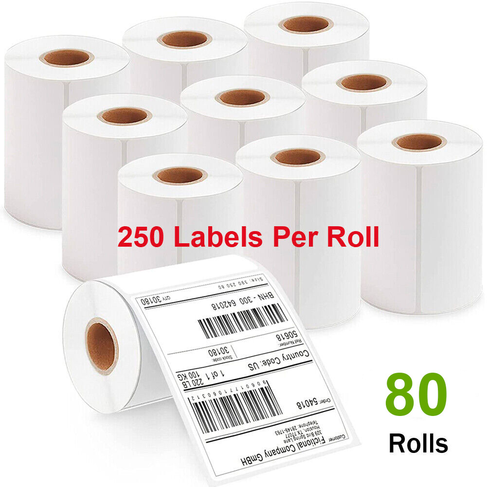 80 Rolls 4″x6″ Direct Thermal Shipping Labels for 250 Per Roll Zebra & Rollo UPS