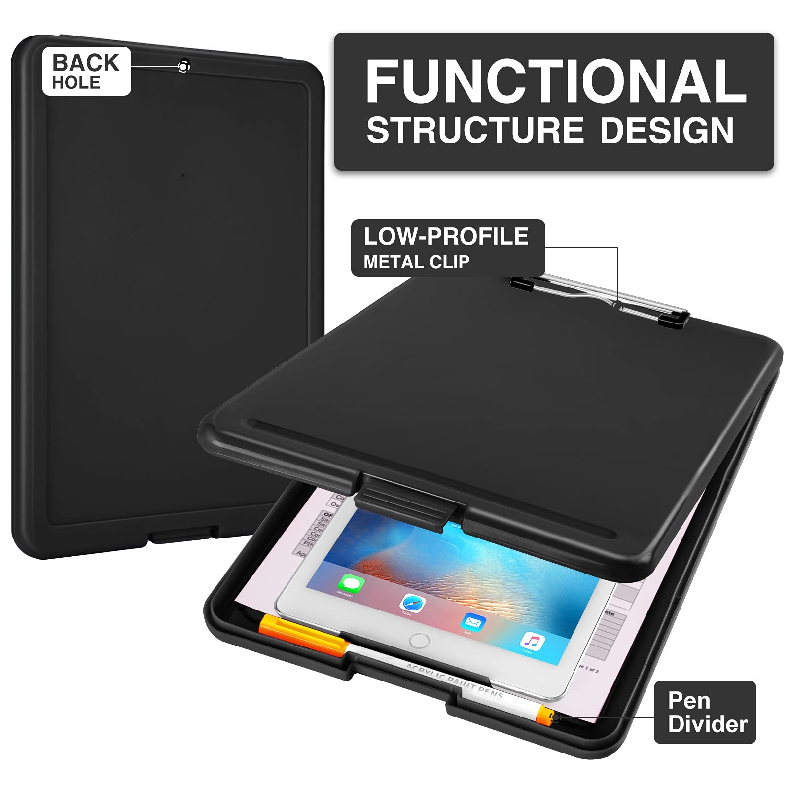 Clipboard with Storage, Plastic Storage Clipboards with Low Profile Clip, Nur…