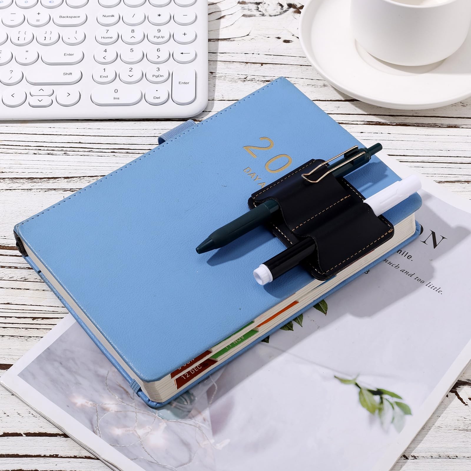 Black Notebook Pen Pencil Holder Clip, 3×2.4in Two Hole Leather Pen Holder Cl…