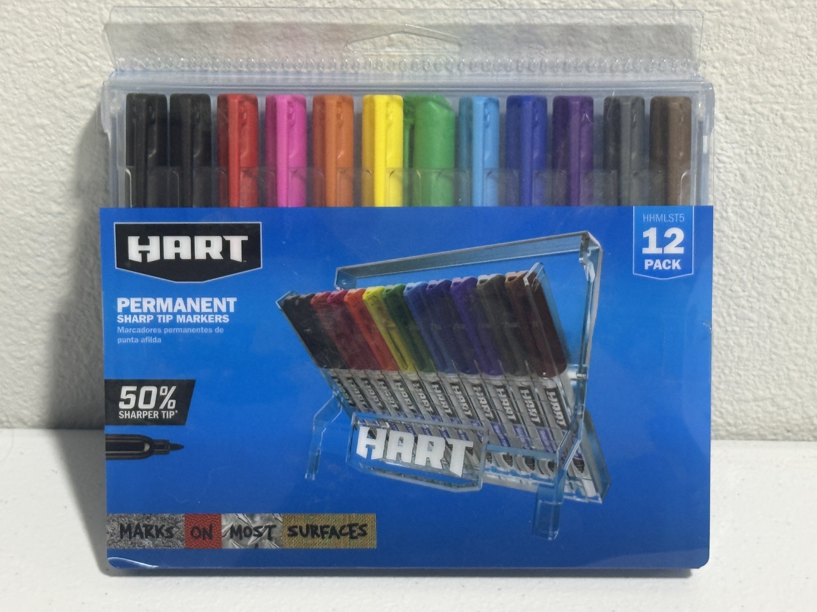 Hart Permanent Sharp Tip Markers Multi Color & Surface 12 Pack Set