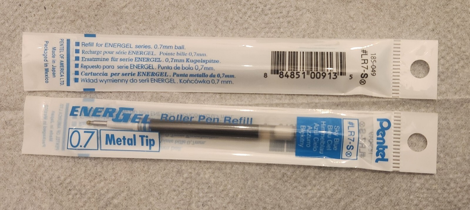 Refill EnerGel Gel Pen 0.7mm LR7-S metal Tip sky blue Ink pack of 12 NEW BOX