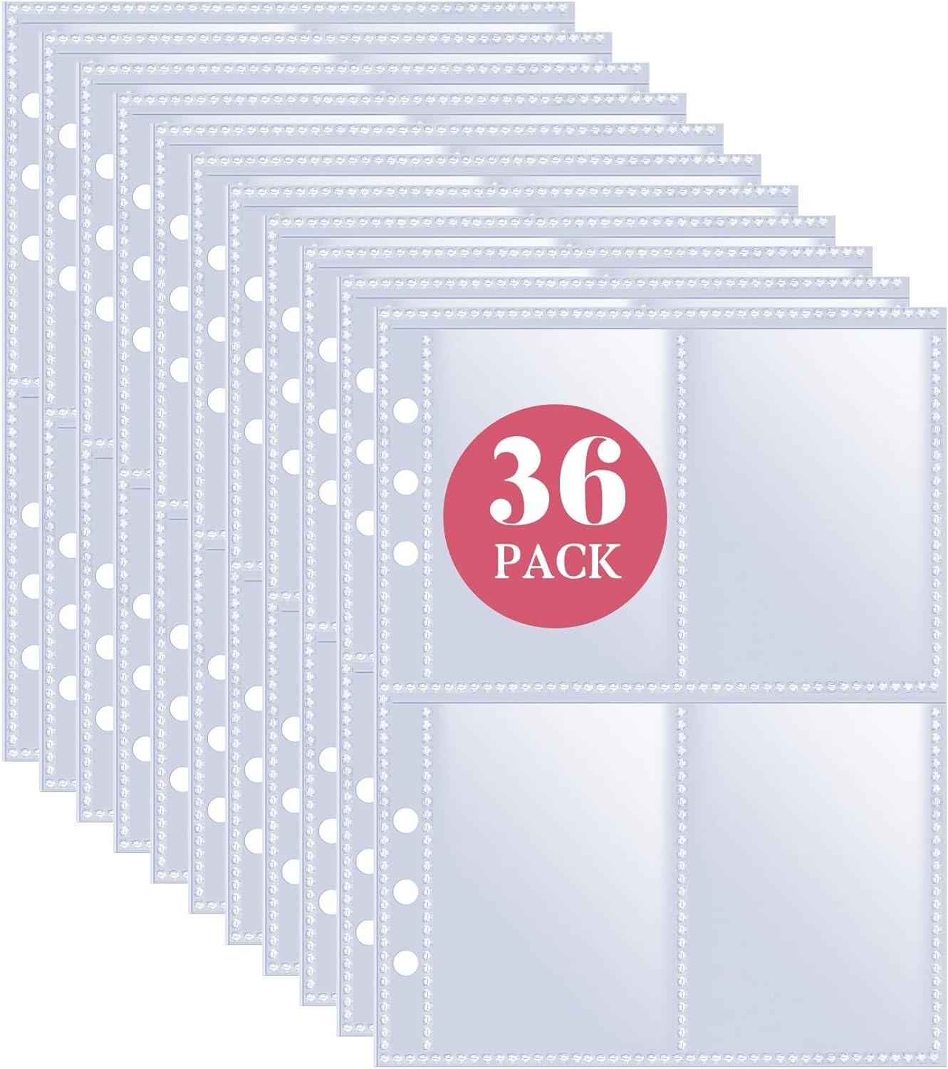 36 Pack 288 Pockets 6 Ring A5 Binder Sleeves, Heavyweight 4 Pocket Card Binder S