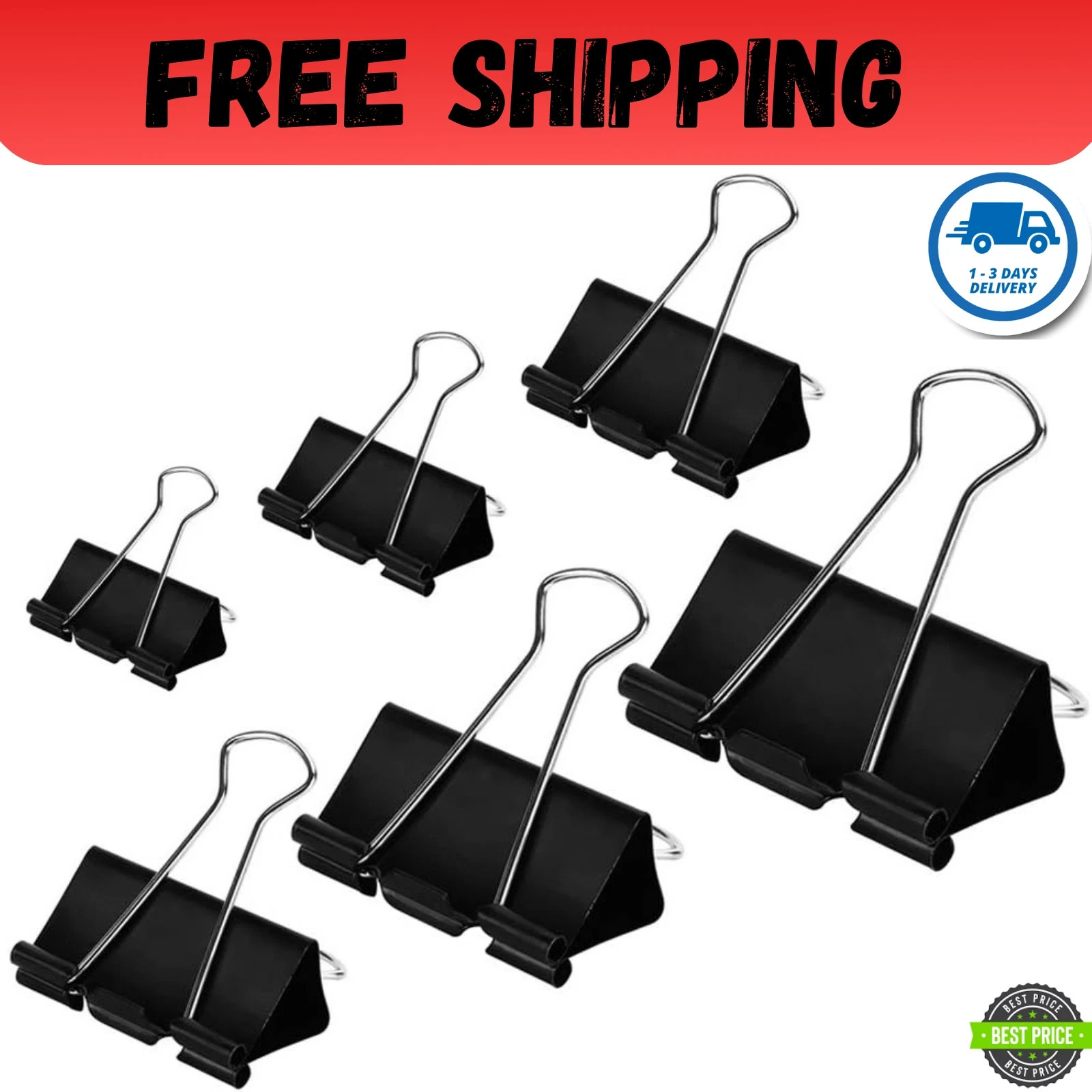 Binder Clips Paper Clamps Assorted Sizes (Black), X Large, Large, Medium