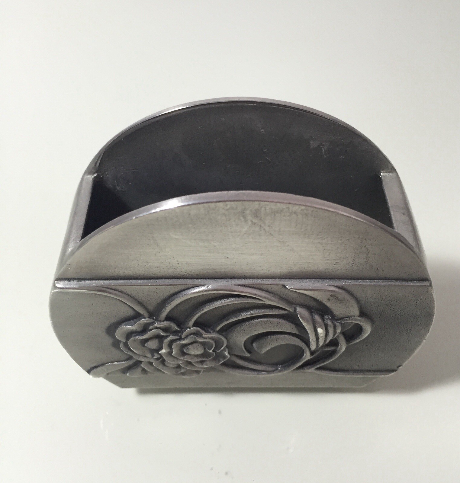 Vintage Seagull Pewter Canada Business Card Holder Floral Motif 1992