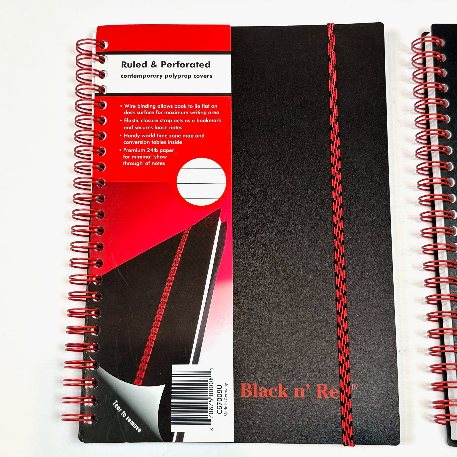 Black n Red Wirebound Notebook Lined Journal with Elastic Band Made in Germany