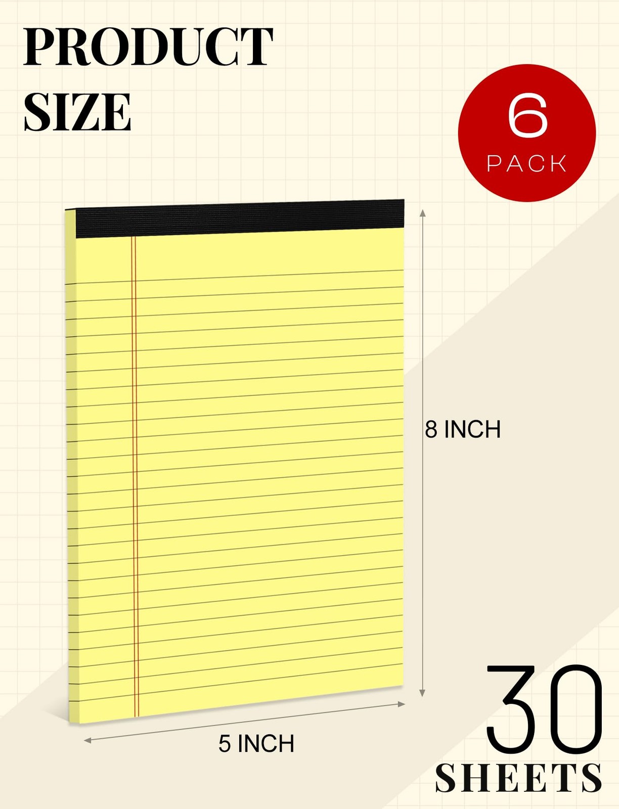 Yellow Note Pads 5×8 Small Legal Pads College Ruled Notepad for Office 6 Pack