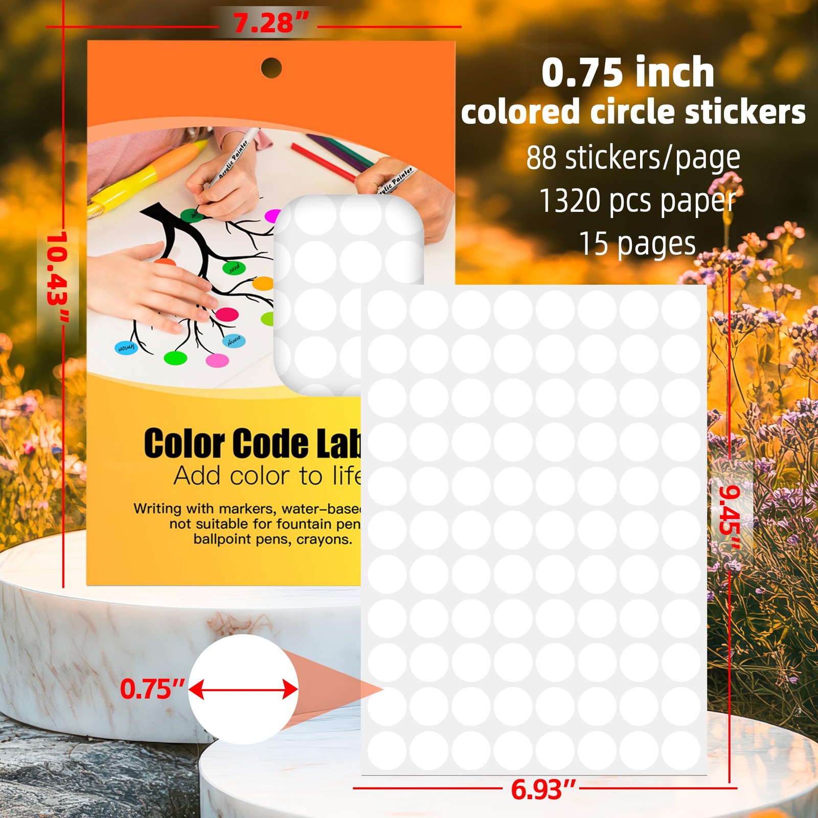 WANSTE White Dot Stickers 3/4 Inch,Round 1320 Pcs 0.75″-1320PCS,
