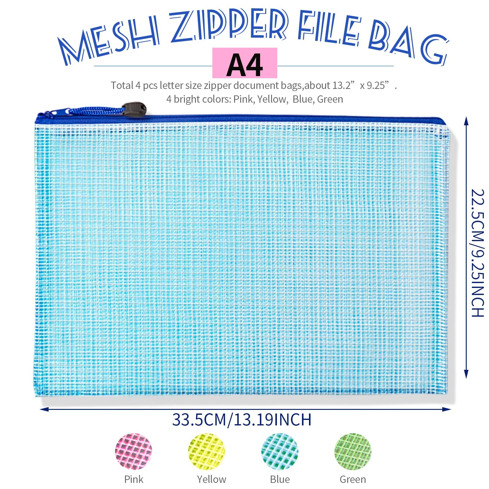 Mesh Zipper Pouch Bags, 13.2″x 9.2″ Zipper Pouch, 4 pcs Mesh Bags with Zipper…
