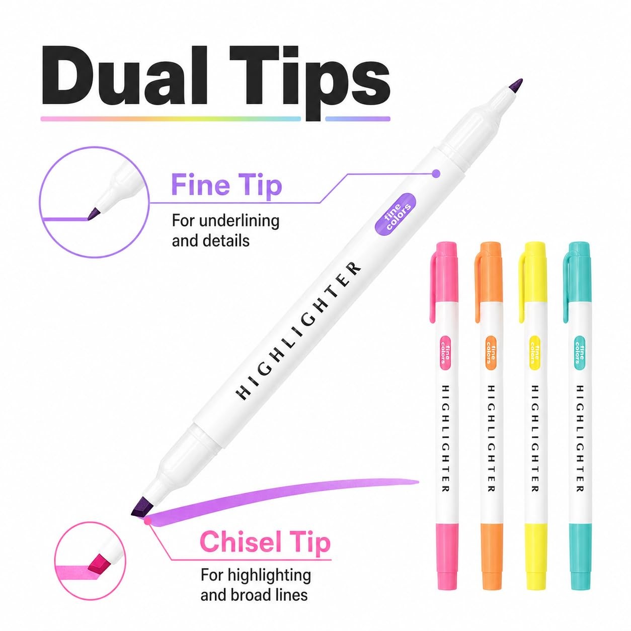25 Pack Pastel Highlighters Assorted Colors, Dual Tip Chisel and Fine Tip Bib…