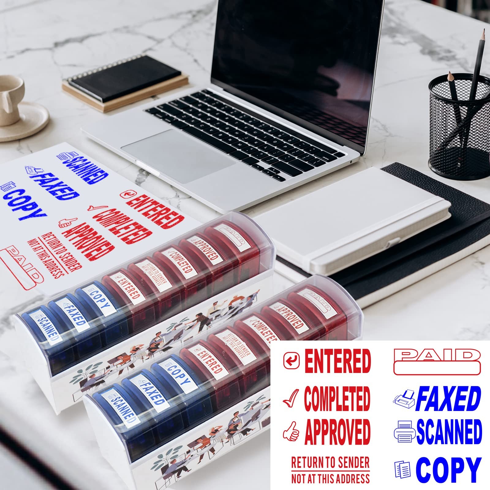8 PCS Self-Inking Rubber Stamp Set for Office Stamps Business Stamp Message A…