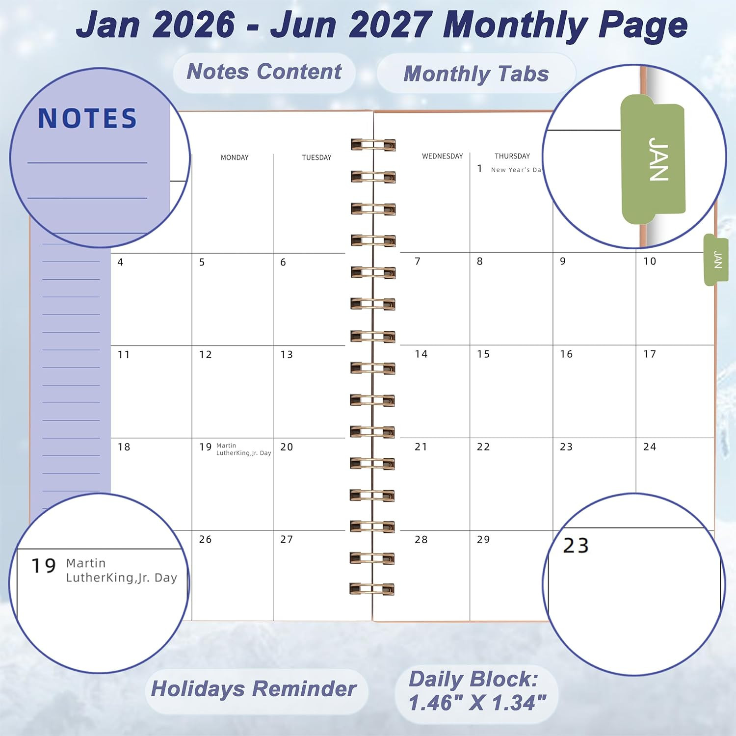 Day Planner 2026-2027, 2026 Weekly and Monthly Planner, Jan 2026-Jun 2027, 18 Mo