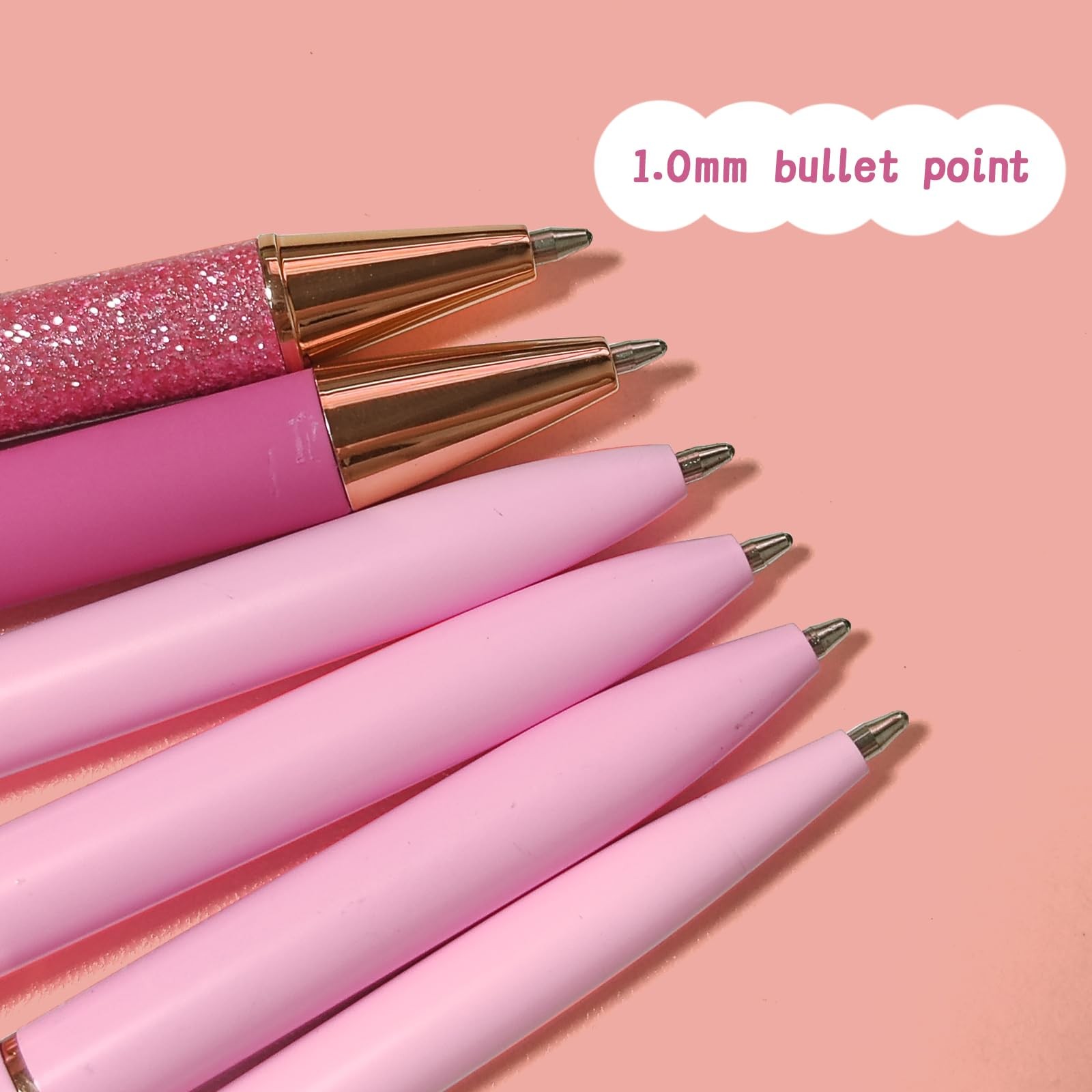 YOXMJDB Pink Pens for Women, 6 Pcs Cute Ballpoint Pen Bulk, 1.0mm