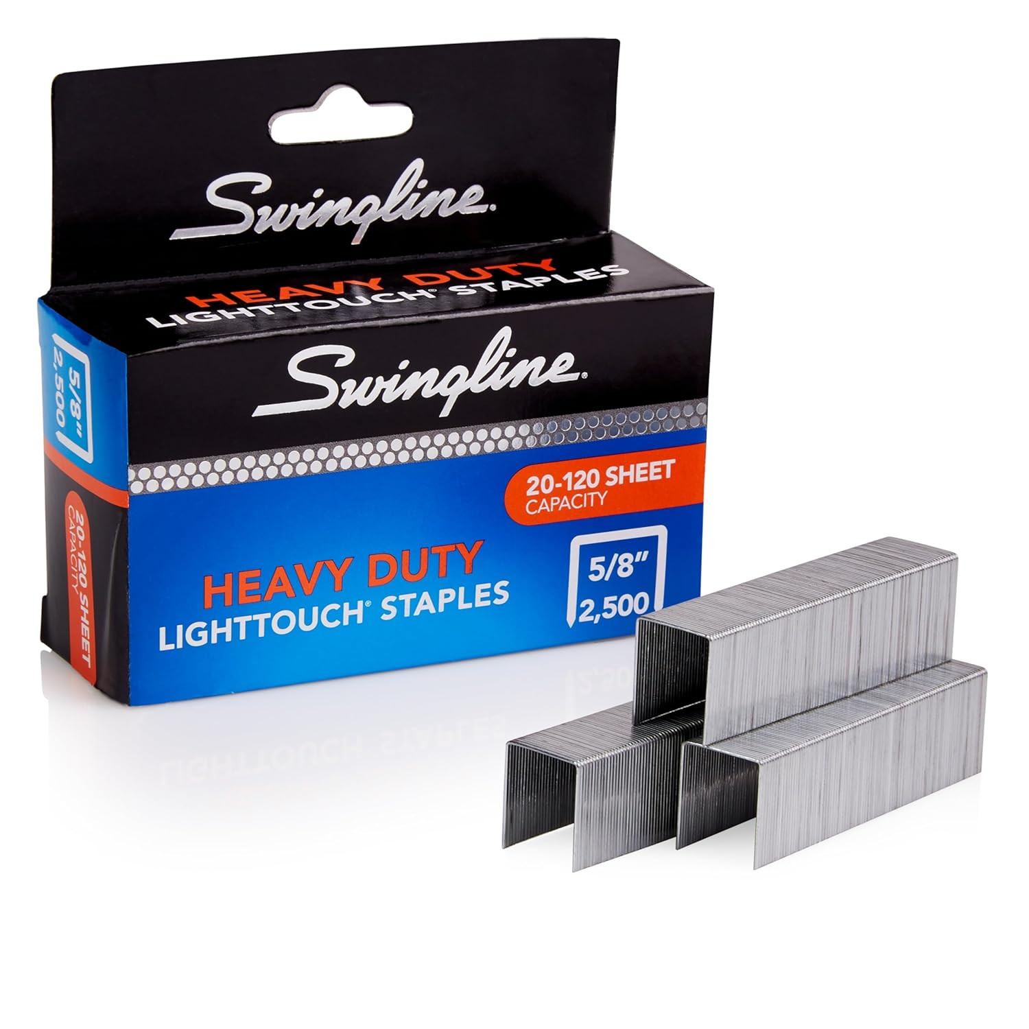 Staples, Heavy Duty, 5/8″ Length, 20-120 Sheet Capacity, 100/Strip, 2500/Box, 1