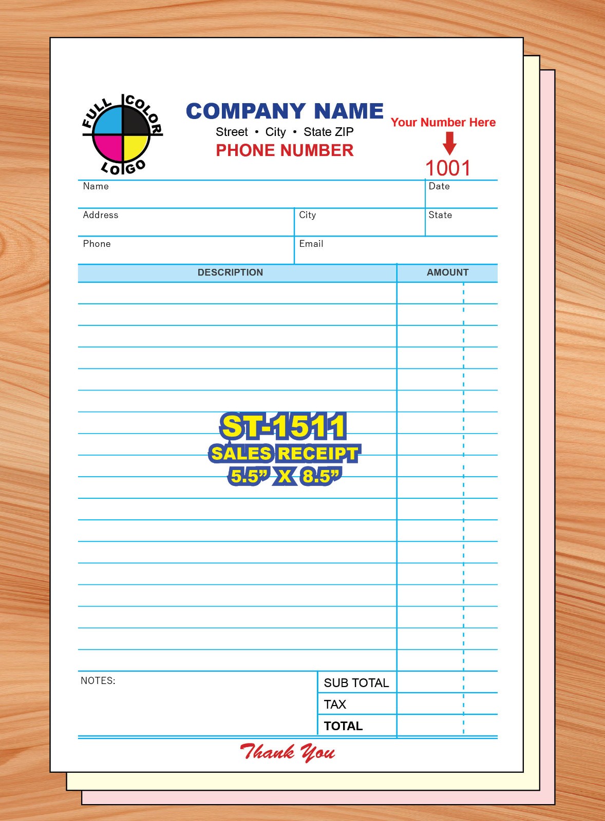 CUSTOM PRINTED 2 or 3 Part INVOICE-SALES RECEIPT-ESTIMATE-QUOTE-PROPOSAL ST-1511