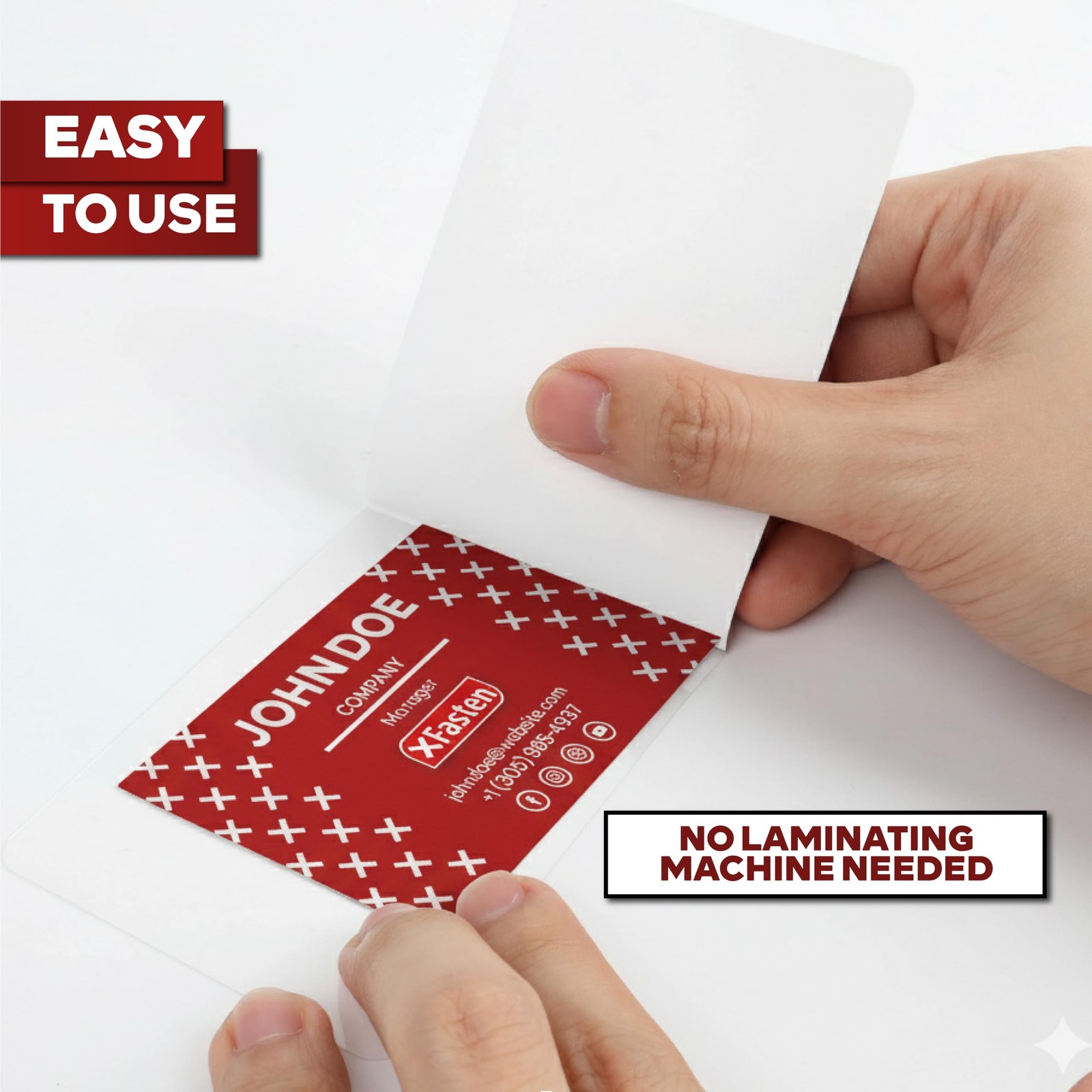 XFasten Self-Sealing Laminating Pouches Business Card Size, Pack of 25, Clear