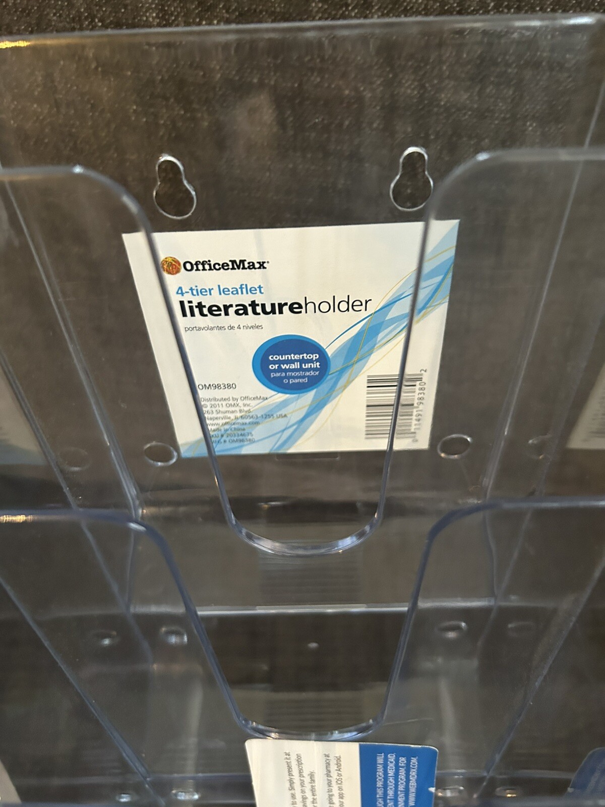 Office Max 4 Tier Leaflet Holder Acrylic Letter Paper Wall Hanging New