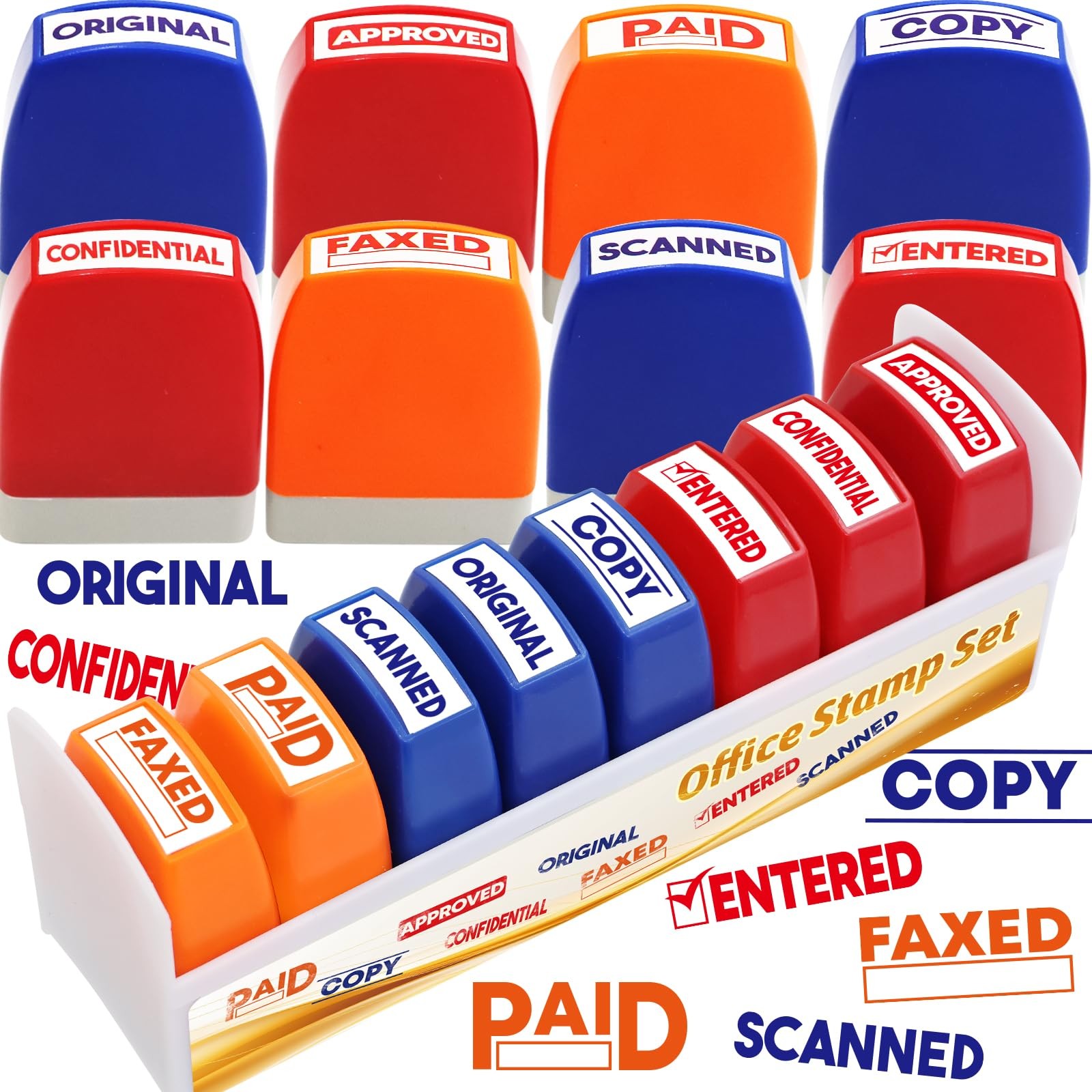 Fancy Land 8 Pack Self Inking Business 1.7 inches x 0.8 inches, Multicolor