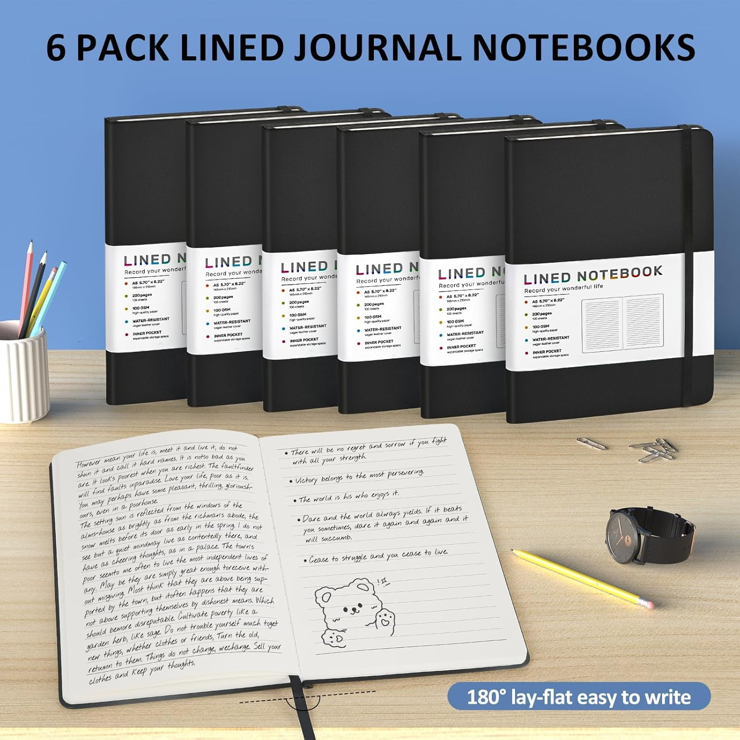 Lined Journal Notebook for Women Men, 200 Pages A5 Hardcover Leather Journals 5.
