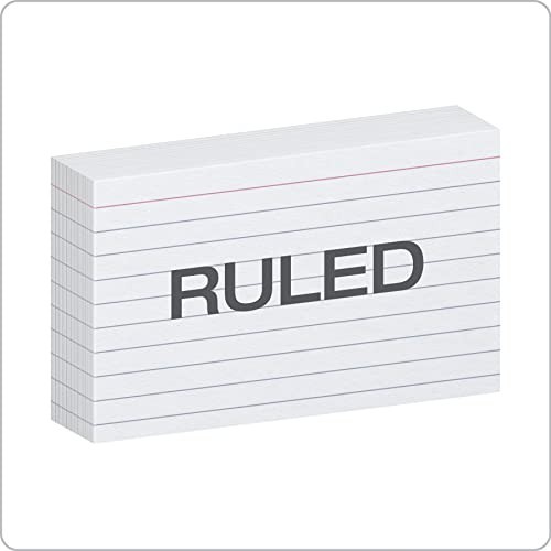 Index Cards, 3 x 5 Inches, White, Lined on Front, Blank on Back 500 Count 5 Pack