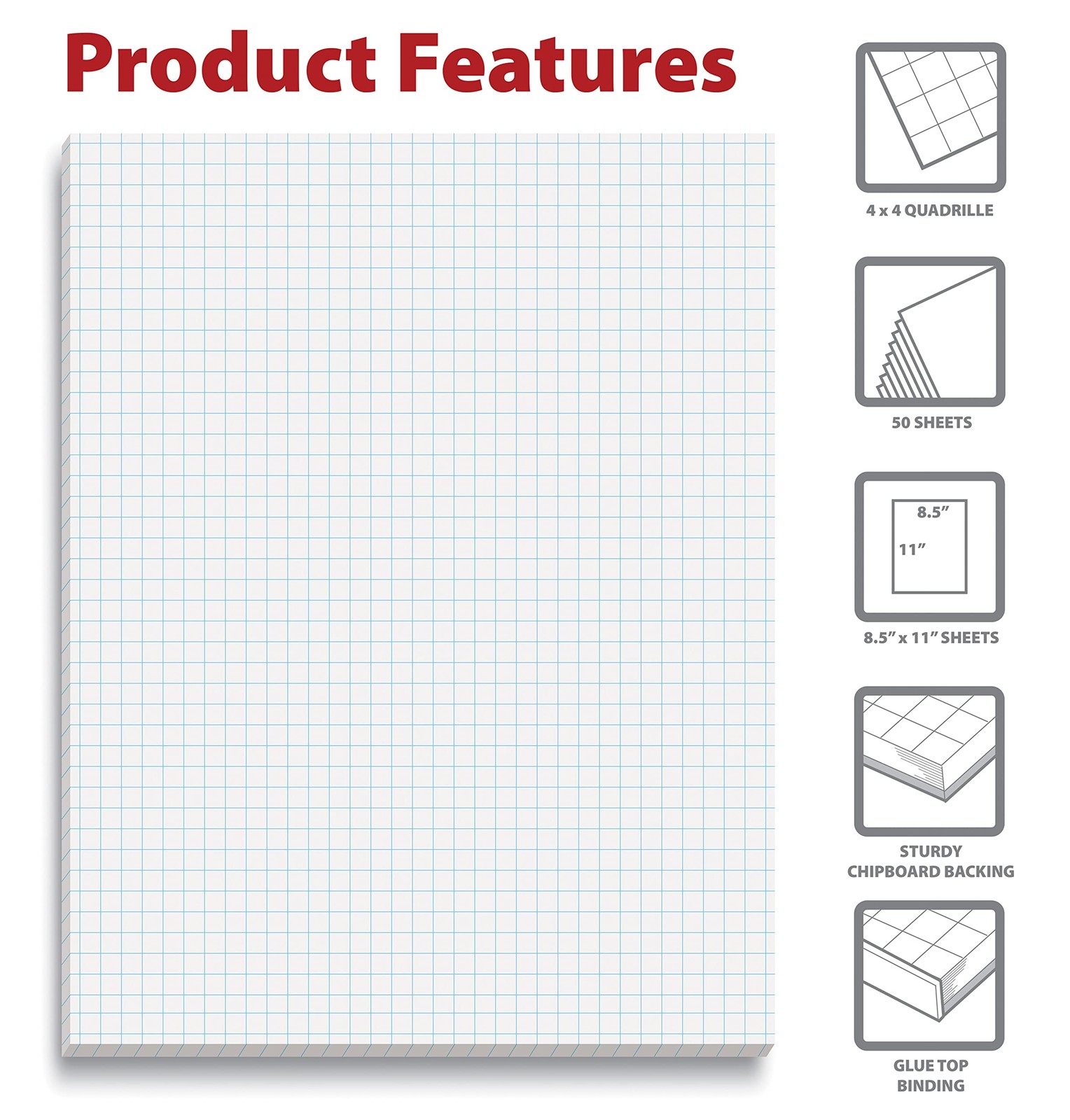 Better Office Products Graph Paper Pad, 8.5″ x 11″, 50 Sheets, Blue,White