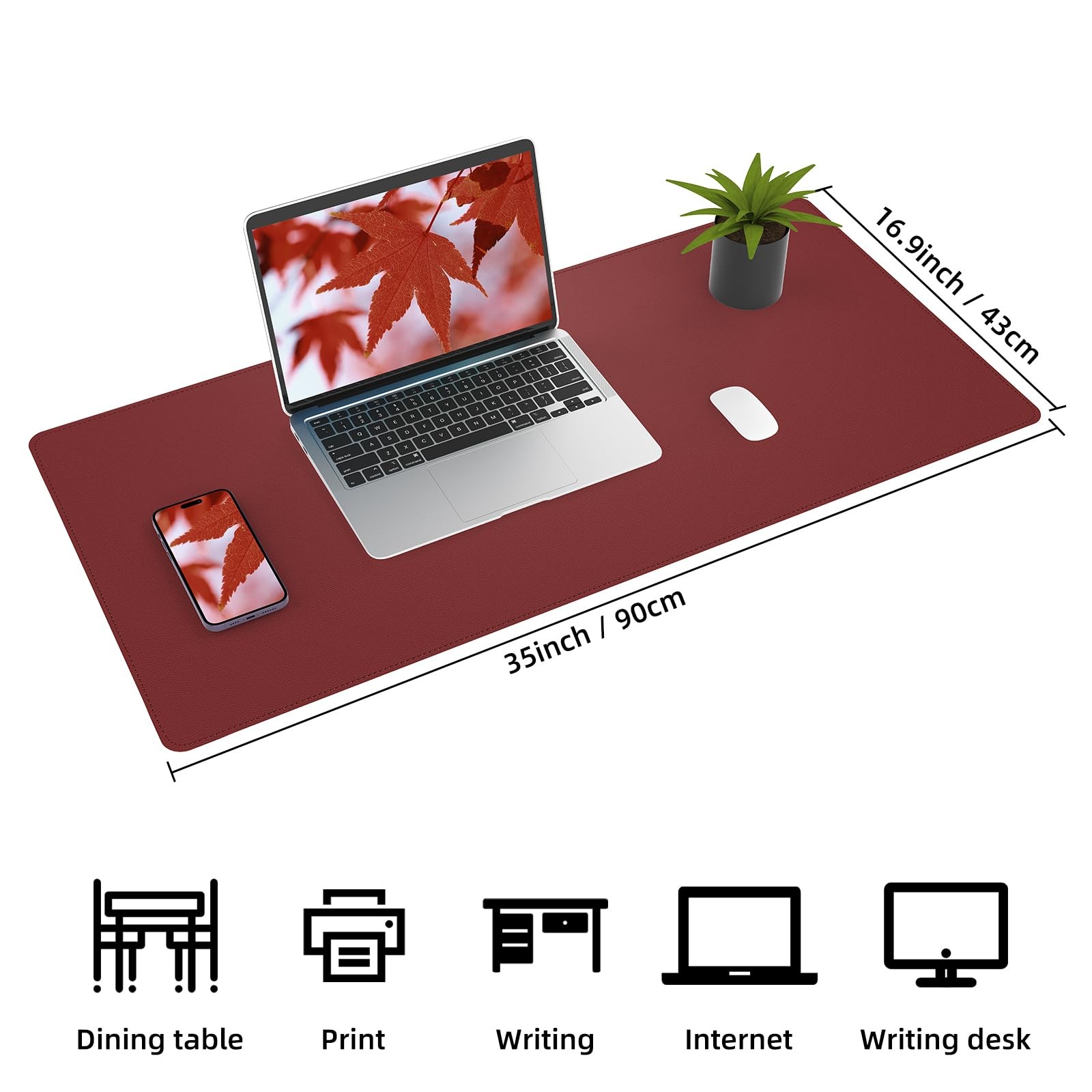 Desk Mat 31.5″ x 17″ Leather Pad Protector with Natural 31.5in*17in, Red