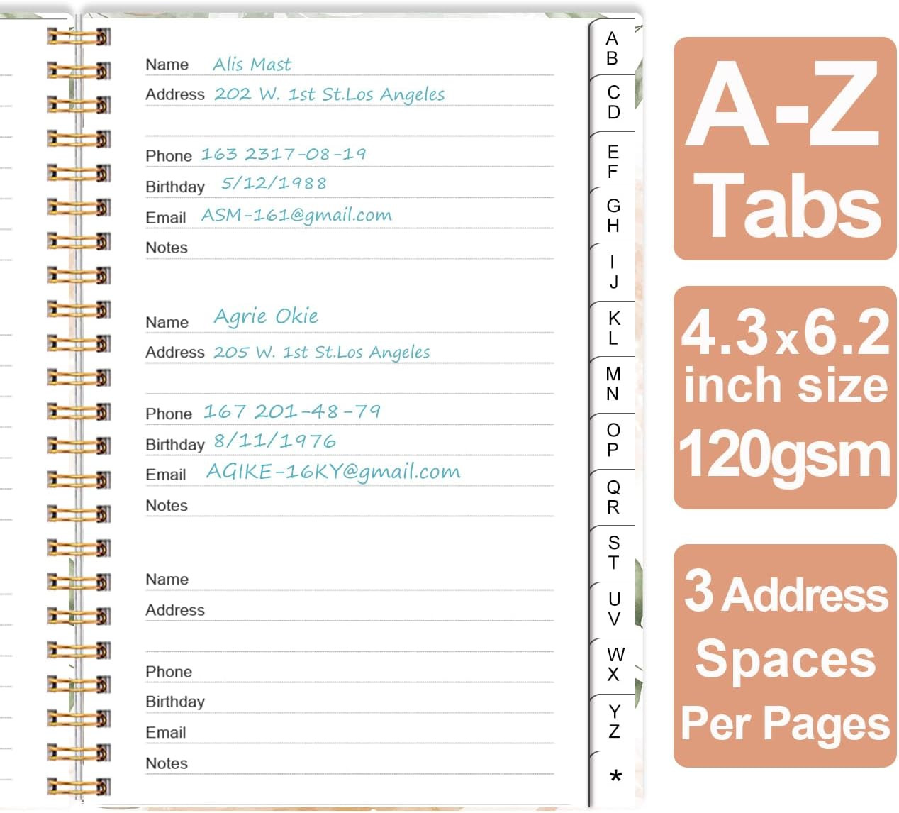 Address Book with Alphabetical Tabs – Small Address Book Spiral with Address Con
