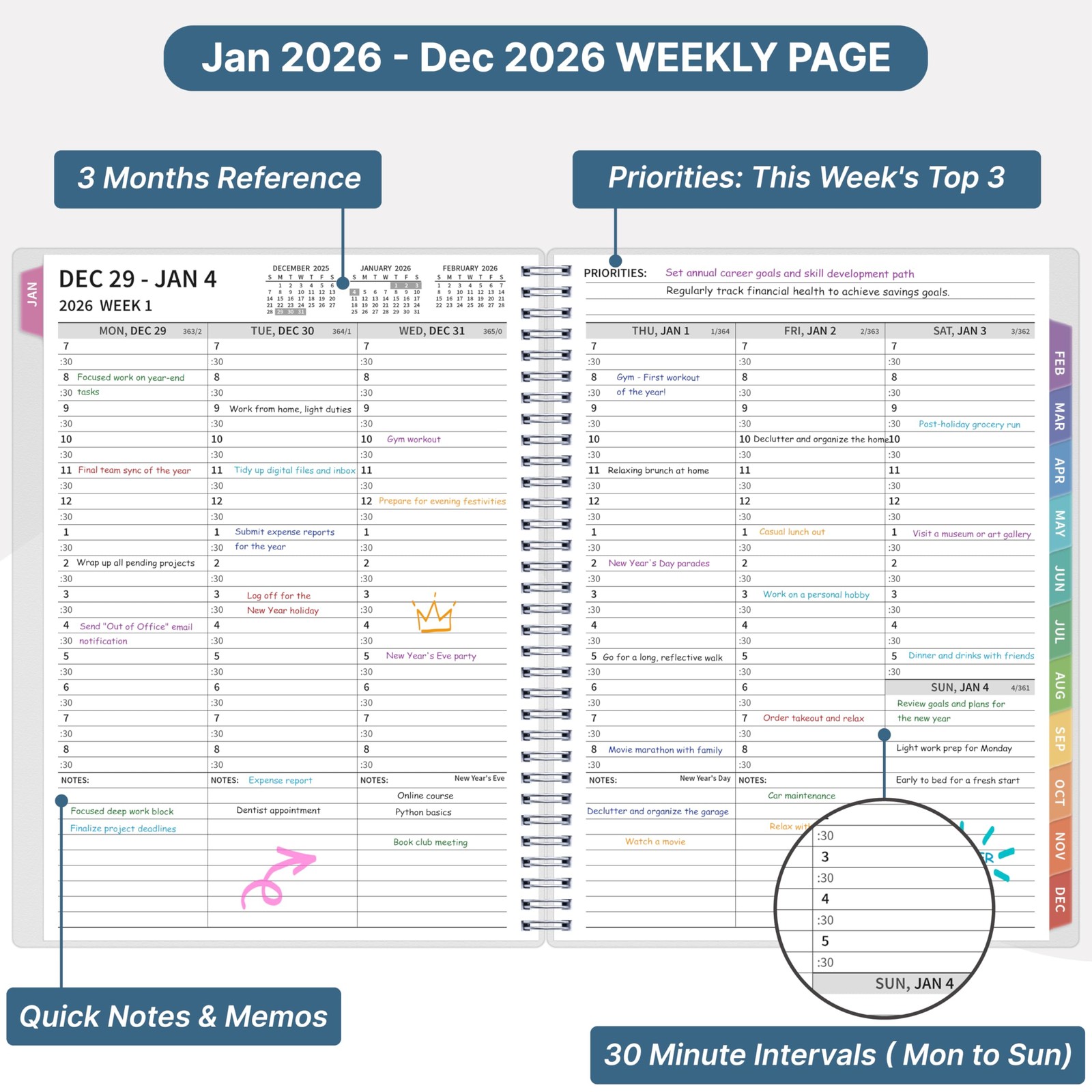 2026 Appointment Book, 30 Minutes-Hourly, Weekly ＆ Monthly Calendar Planner 2…