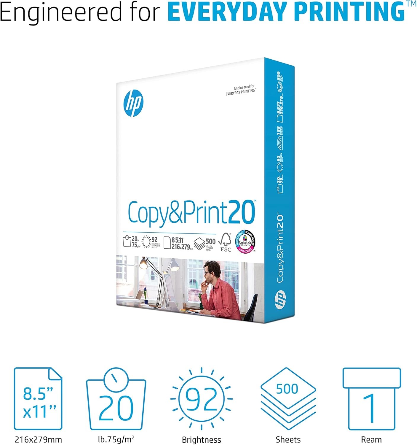 HP Printer Paper 8.5 X 11 Paper Copy &Print 20 Lb 1 Ream Case – 500 Sheets