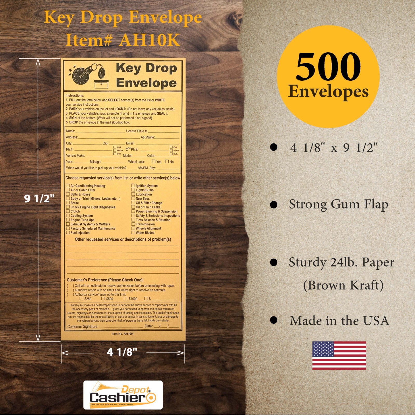After Hours Night Key Drop Envelope, 4 1/8″ x 9 1/2″, 24lb Kraft Peel-Seal 500CT
