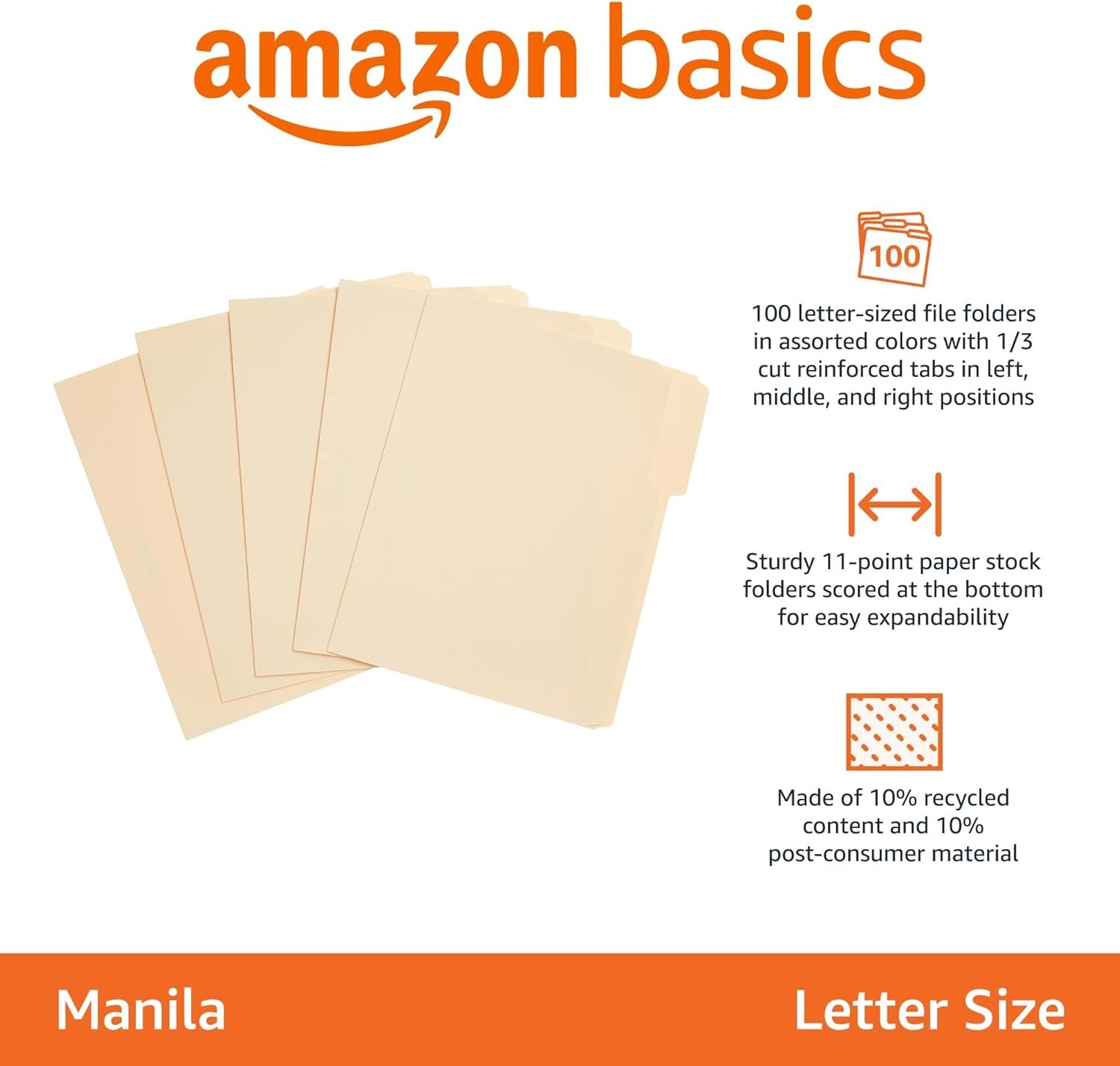 File Folders, Letter Size, 8-1/2″ X 11″, Classic Manila, 1/3-Cut Tabs in Left, R