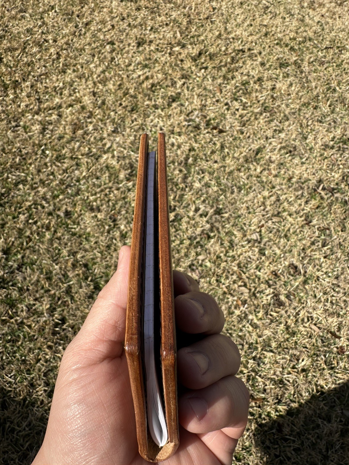 Chestnut Brown full-grain veg-tanned leather, 5 oz — 100% handmade in the USA.