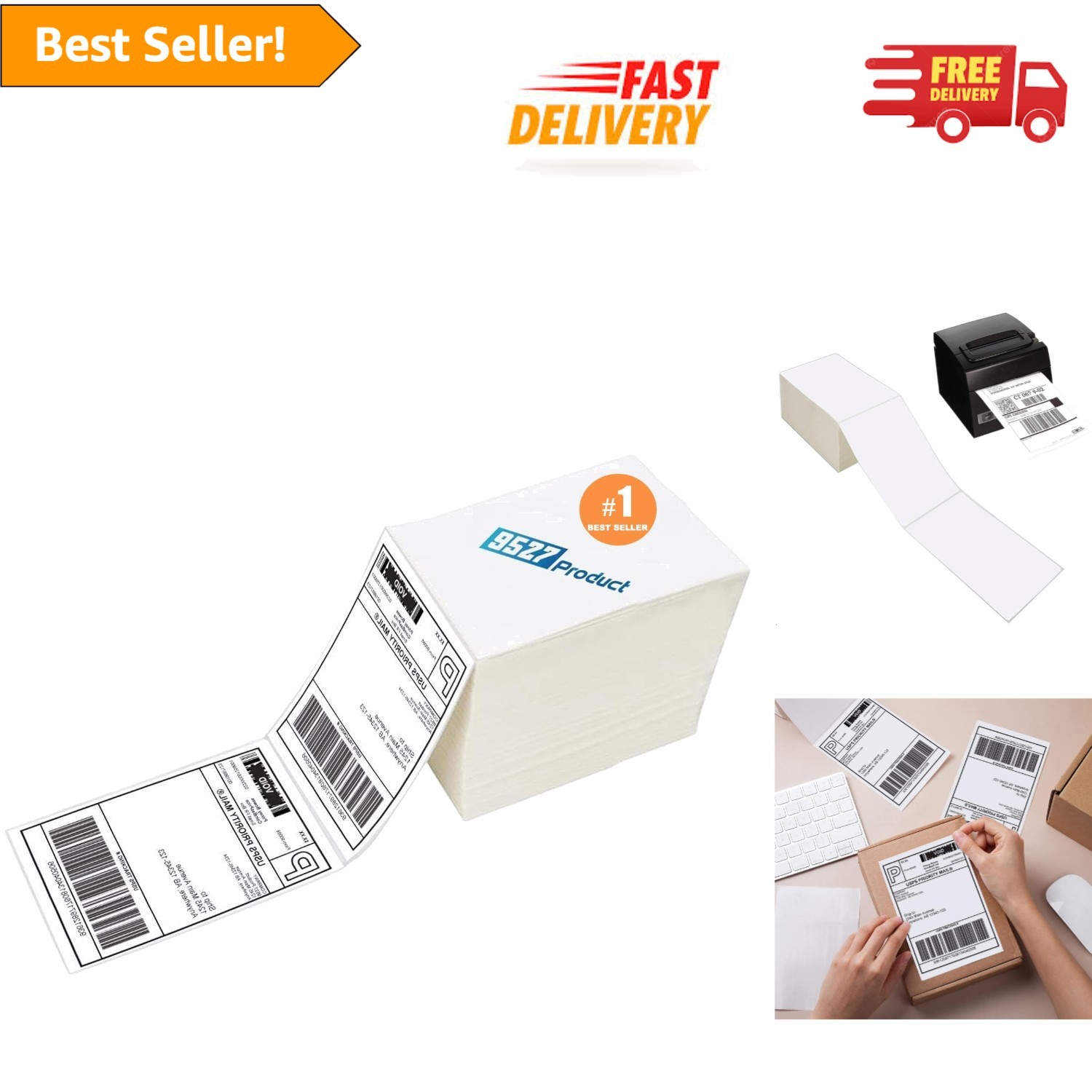 100 Pack of 4 x 6 Thermal Shipping Labels for Direct Thermal Printers