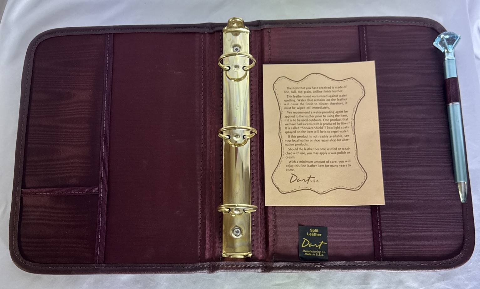 Rare Vintage Dart USA Cognac Split Leather Planner 3 Ringed Notebook 9.5×7.5”