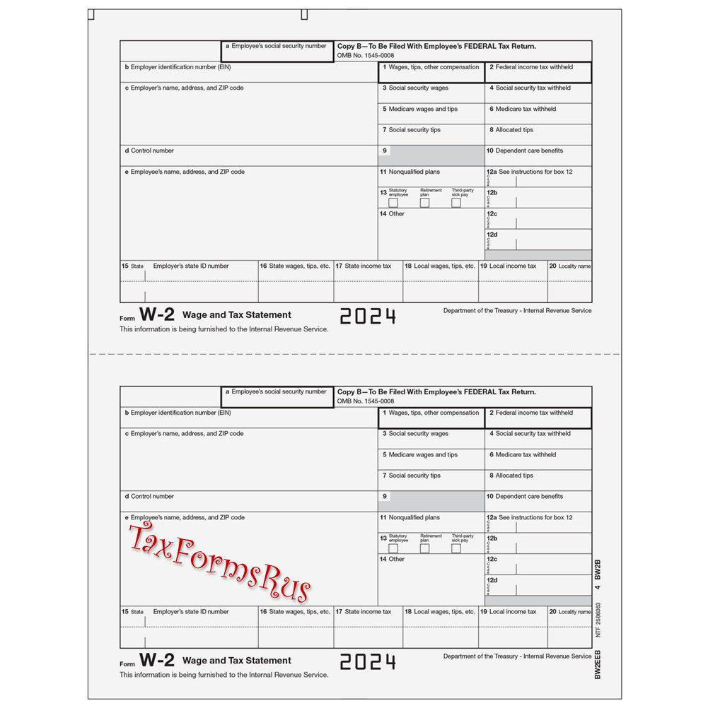 2024 IRS Tax Form W-2 Wage Stmts 4 employees LASER + (1)W3 #W2TRADS605 – NO Env