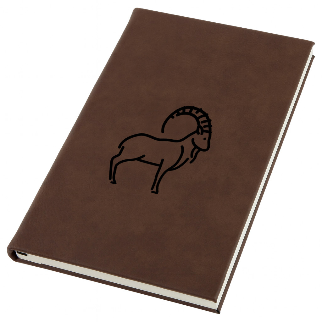 Mountain Goat Engraved Leather Journal, Personal Planner with Lined Pages